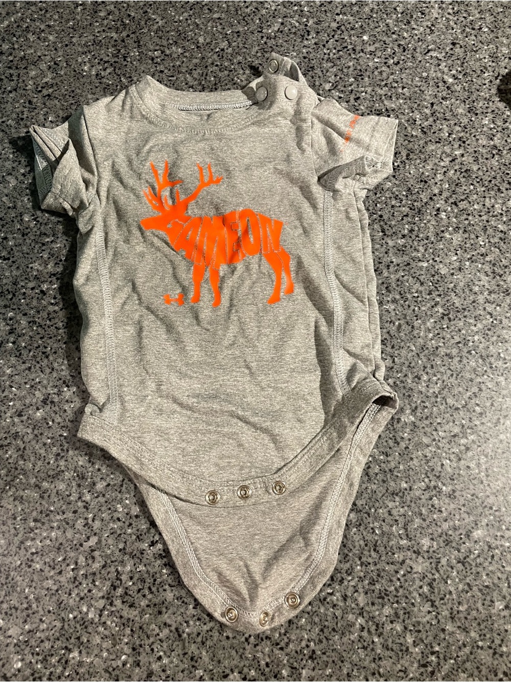 Kids Gray One-Piece Bodysuit with Orange Moose Graphic